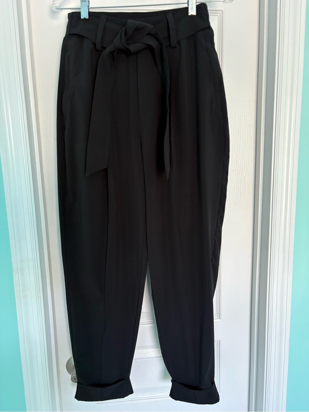 Athleta Black High-Rise Paperbag Track Pants with Tie Waist